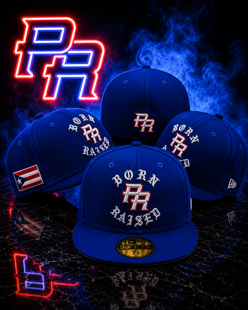 Born Raised PR – New Era 59FIFTY Royal Blue Old English Fitted Cap
