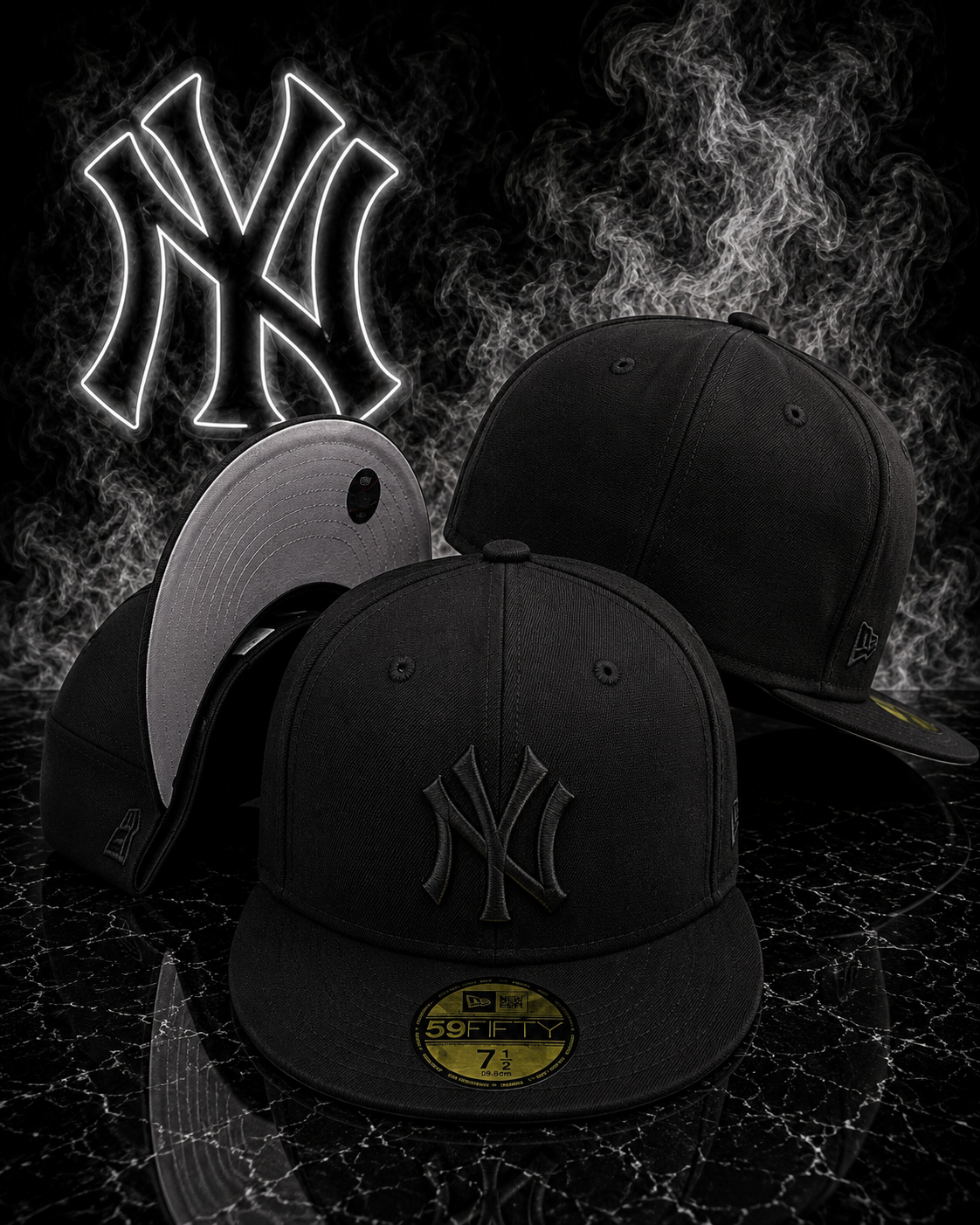 New York Yankees – New Era 59FIFTY Black on Black Grey UV Fitted Cap